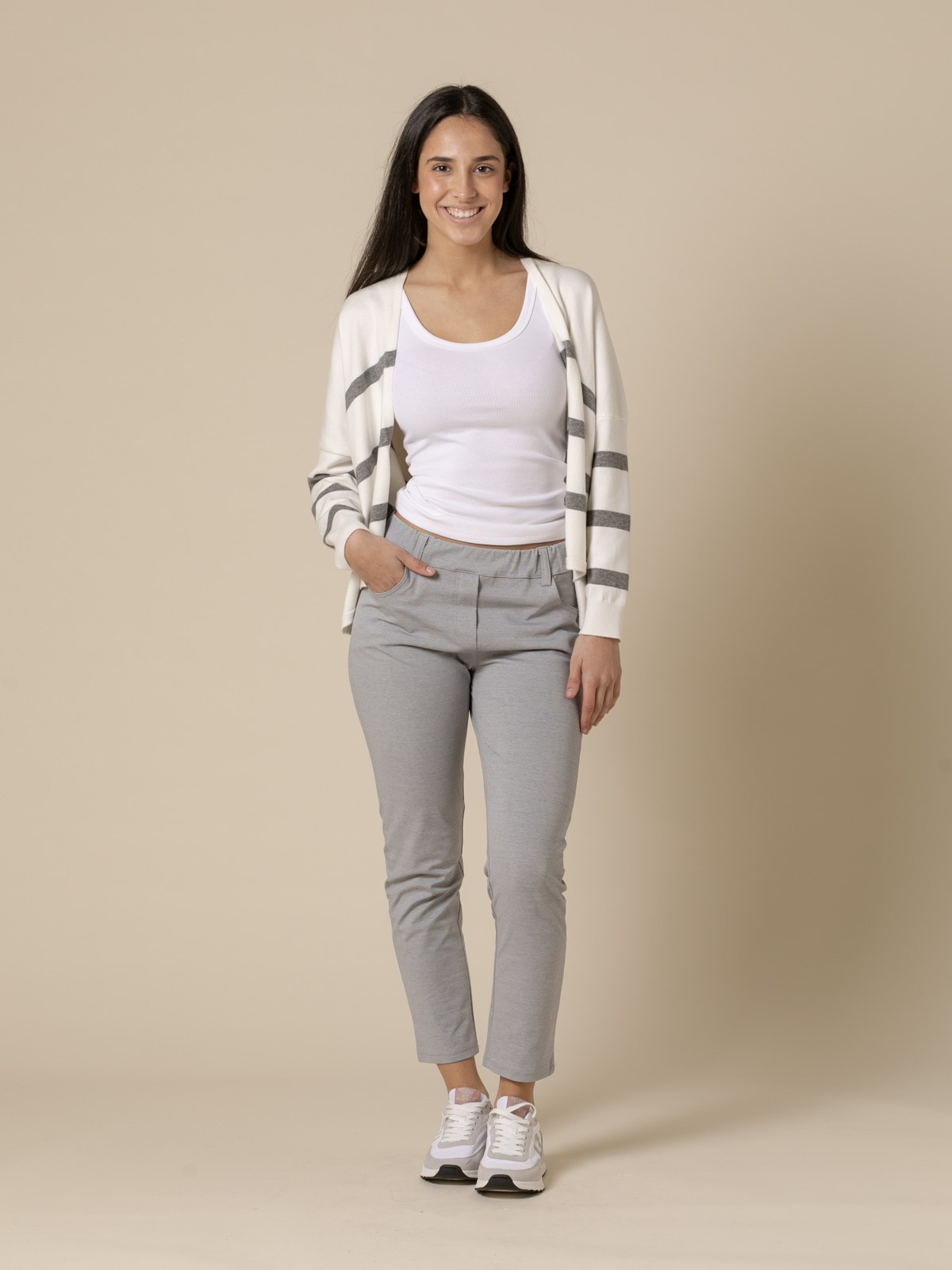 Woman Casual pants with 4 pockets elastic cotton  Grey Clarocolour