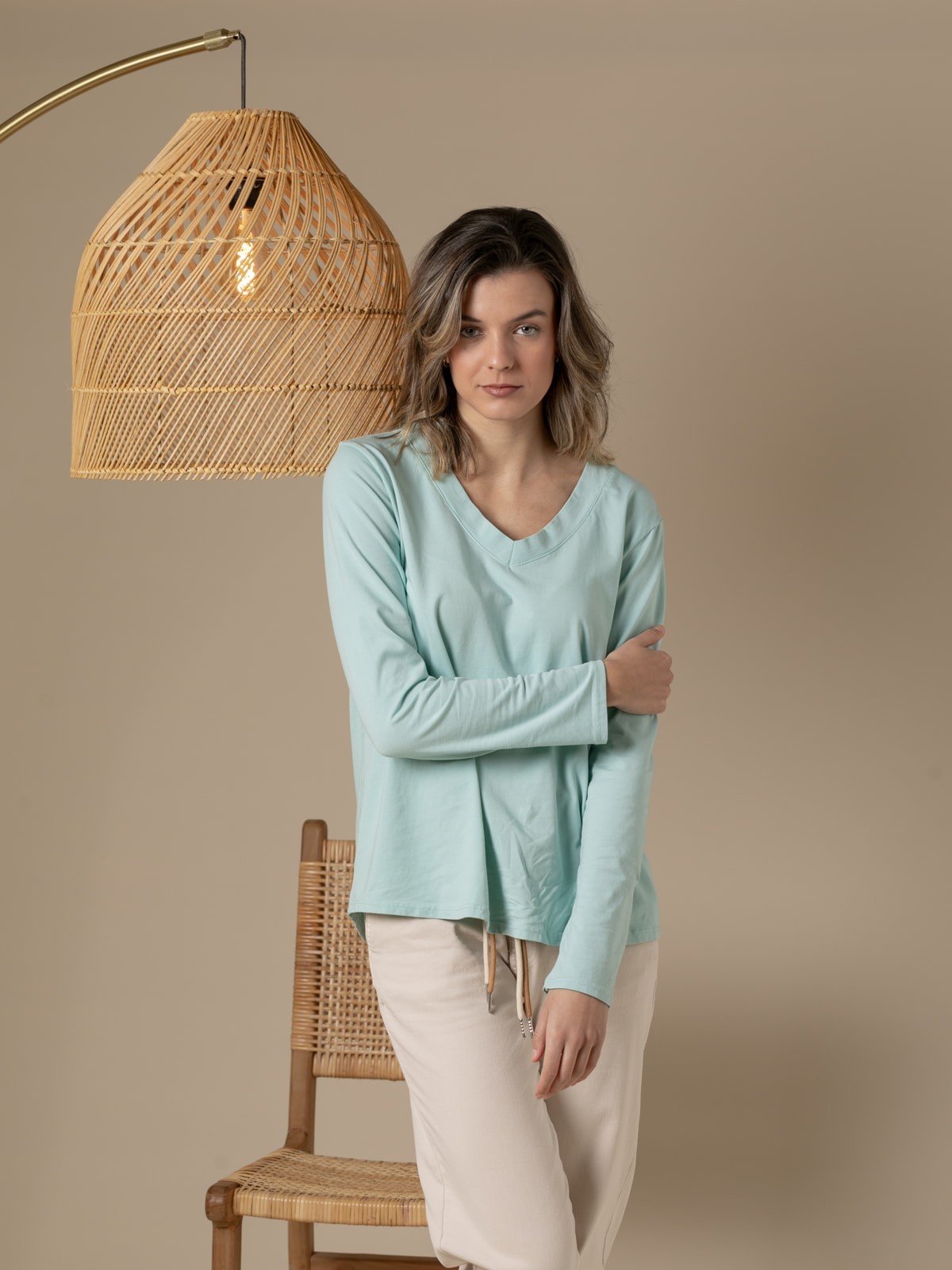 Woman 100% cotton V-neck t-shirt  Aquacolour