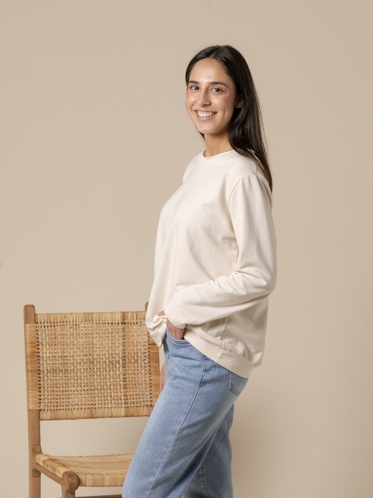 Woman 100% casual cotton plain sweater  Crudocolour