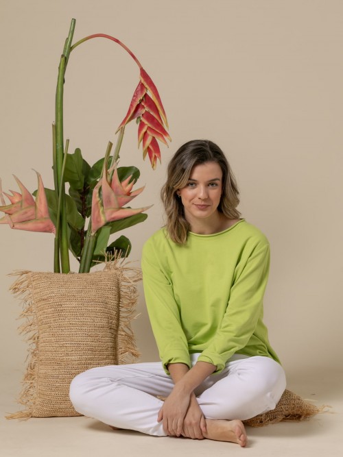 Woman 100% casual cotton plain sweater  Green clarocolour