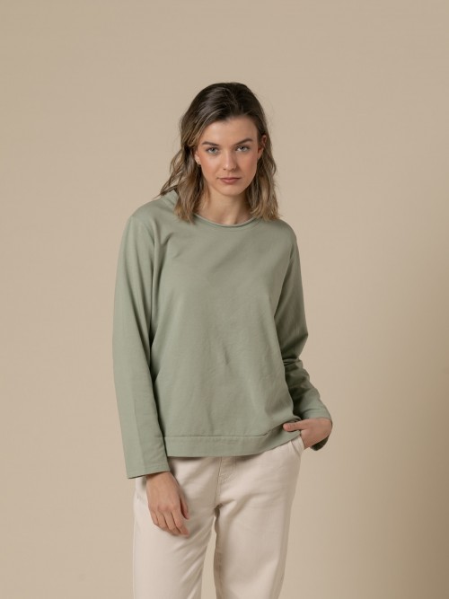Woman 100% casual cotton plain sweater  Greencolour