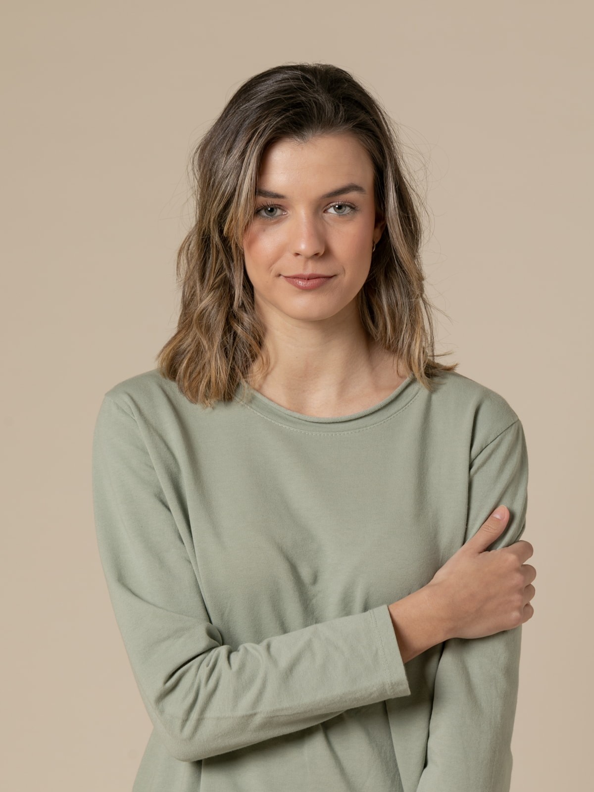 Woman 100% casual cotton plain sweater  Greencolour