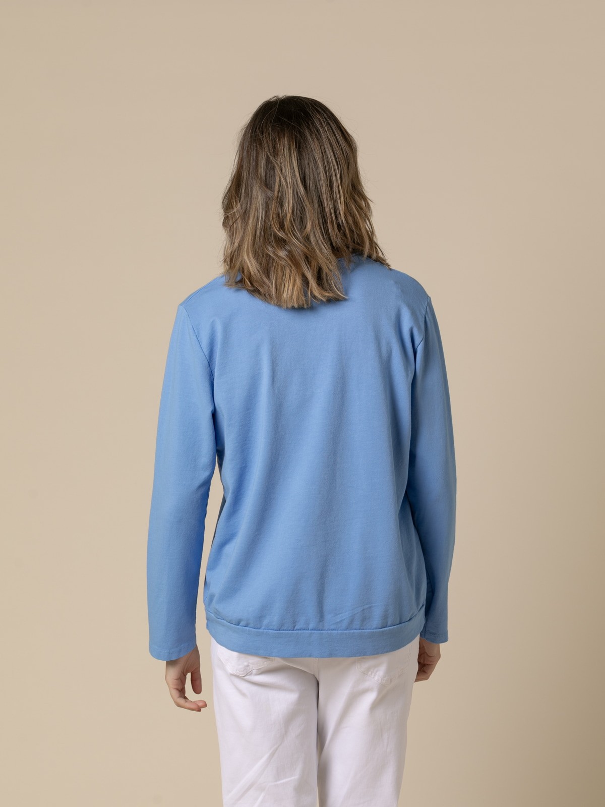 Woman 100% casual cotton plain sweater  Bluecolour