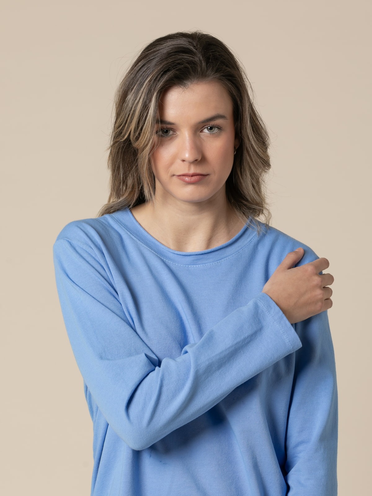 Woman 100% casual cotton plain sweater  Bluecolour