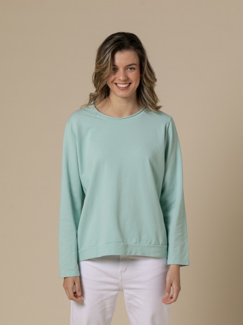 Woman 100% casual cotton plain sweater  Aquacolour