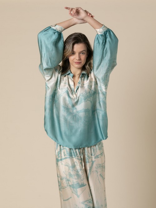 Woman Silk satin printed shirt  Aquacolour