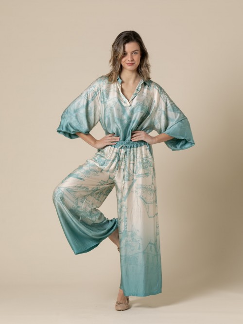 Woman Silk satin printed pants  Aquacolour