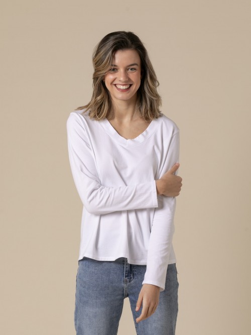 Camiseta algodón 100% escote en pico color Blanco