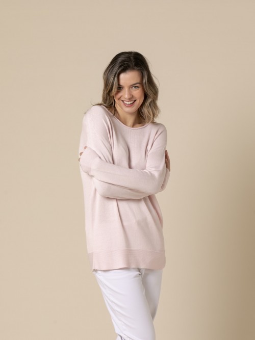 Woman Cotton boat neck sweater  Pinkcolour