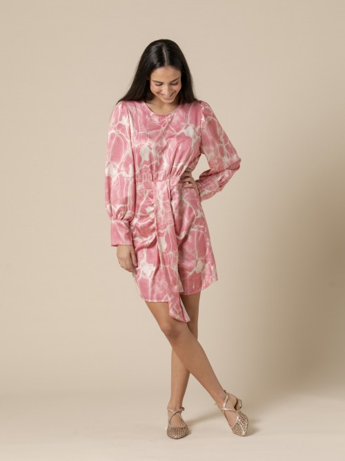 Woman Long sleeve printed dress  Pinkcolour