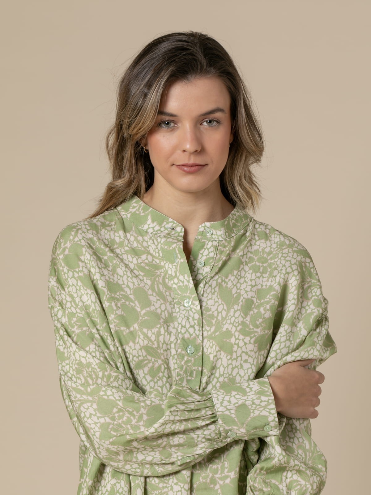 Woman Printed satin shirt  Greencolour