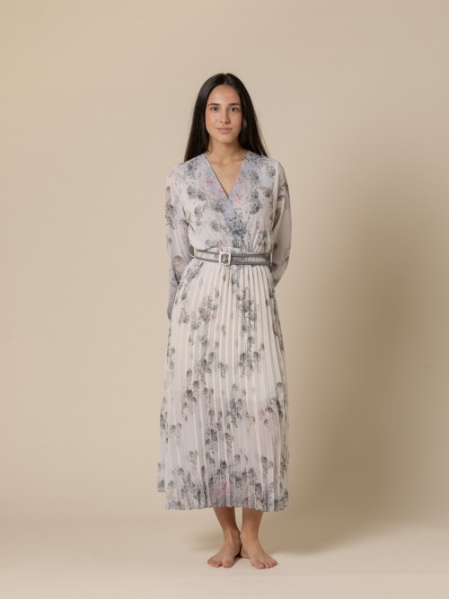 Woman Long printed dress  Greycolour