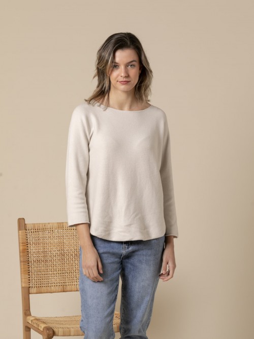 Woman Basic cashmere boat neck sweater like touch  Beige Clarocolour