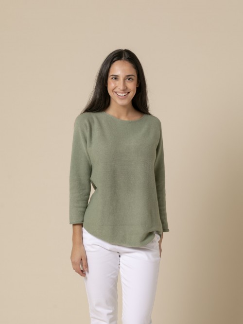 Woman Basic cashmere boat neck sweater like touch  Greencolour