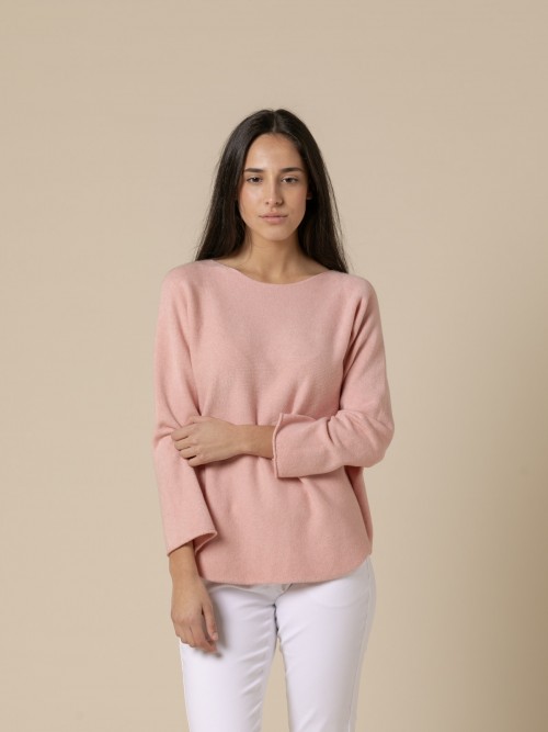 Woman Basic cashmere boat neck sweater like touch  Pinkcolour