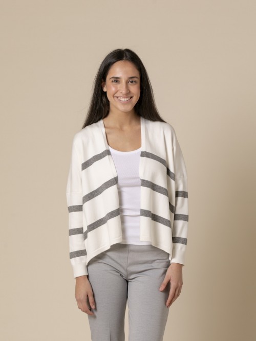 Woman Short fine fabric striped jacket  Greycolour
