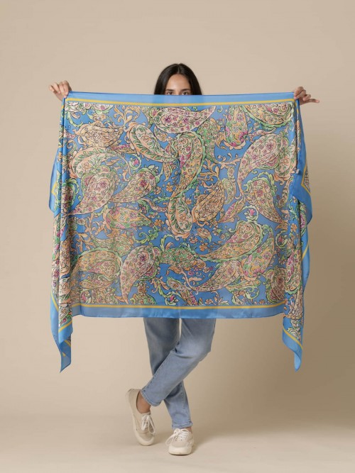 Woman Etro style printed silk touch scarf  Beigecolour