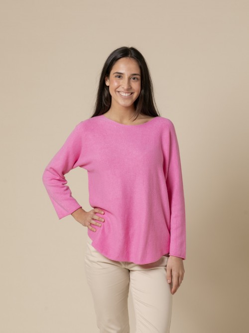 Jersey basic cuello barco cachemire like touch color Fucsia