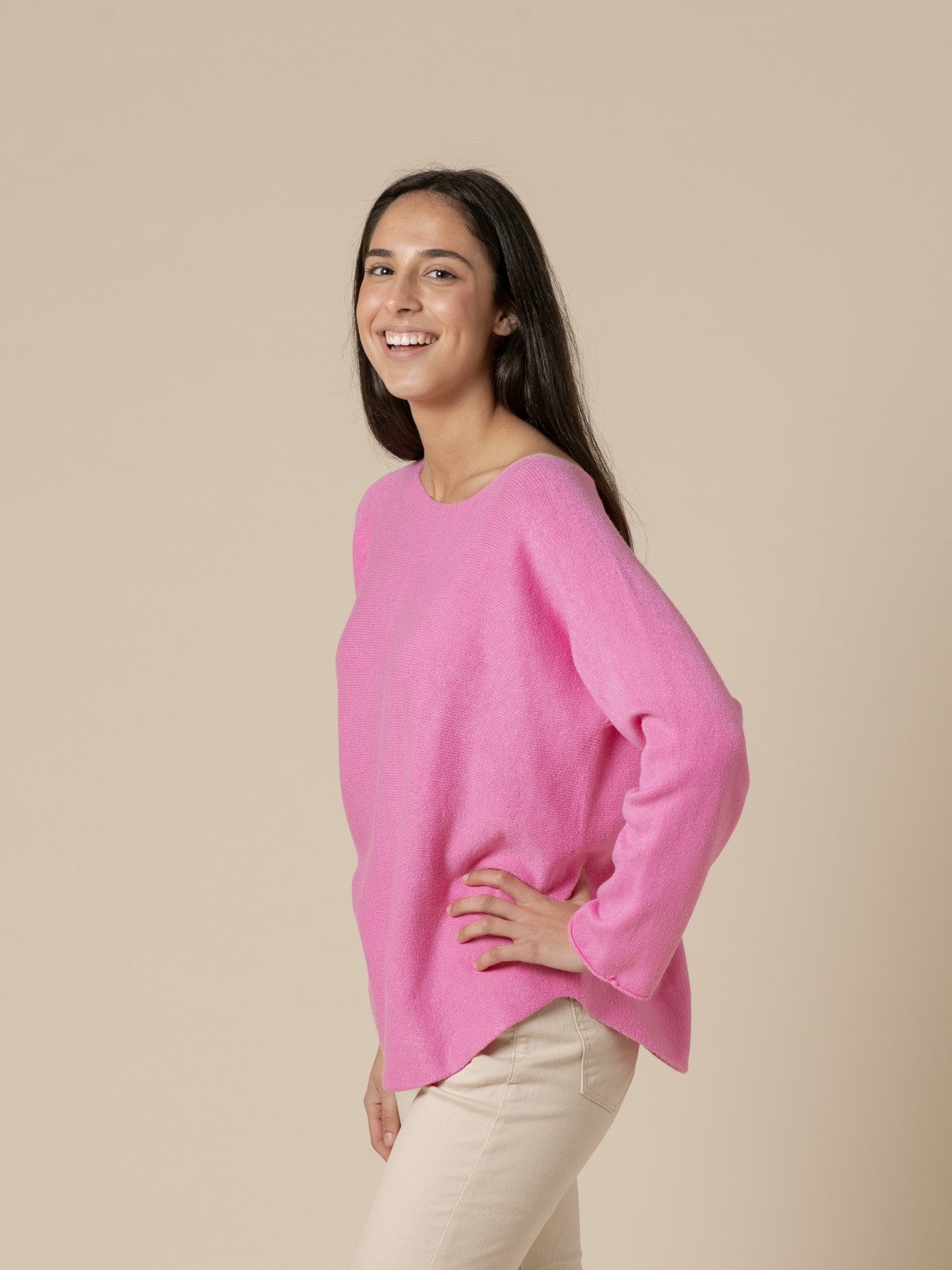 Woman Basic cashmere boat neck sweater like touch  Fuchsiacolour