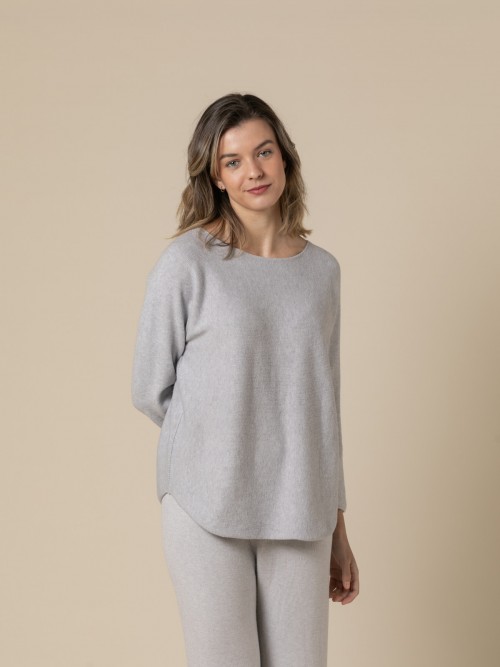 Woman Basic cashmere boat neck sweater like touch  Grey perlacolour