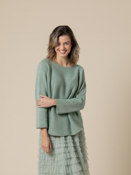 Woman Basic cashmere boat neck sweater like touch  Greencolour