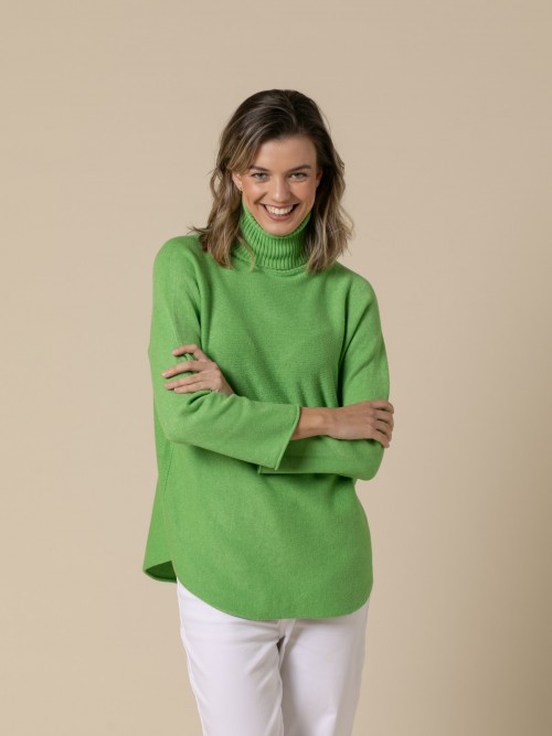 Woman Basic high neck cashmere touch sweater  Green clarocolour