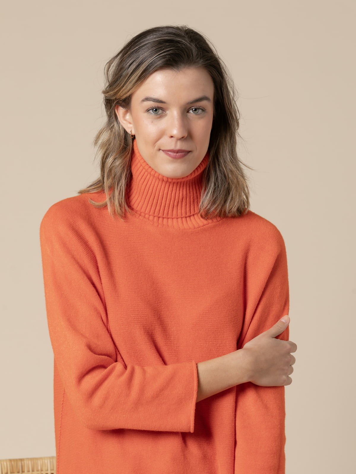 Woman Basic high neck cashmere touch sweater  Orangecolour