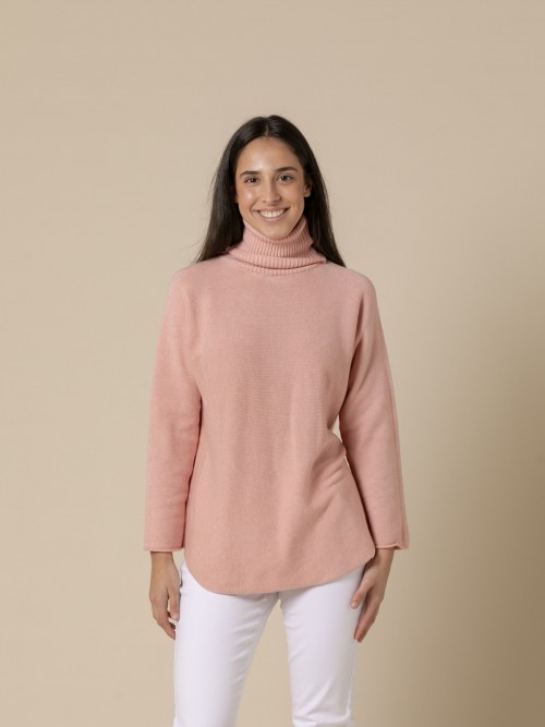 Woman Basic high neck cashmere touch sweater  Pinkcolour