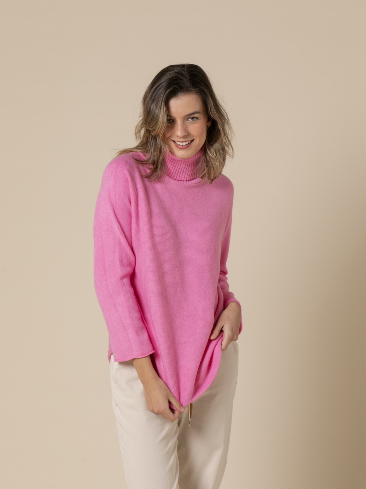 Woman Basic high neck cashmere touch sweater  Fuchsiacolour