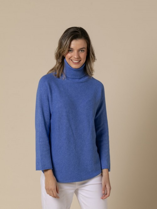 Woman Basic high neck cashmere touch sweater  Bluecolour