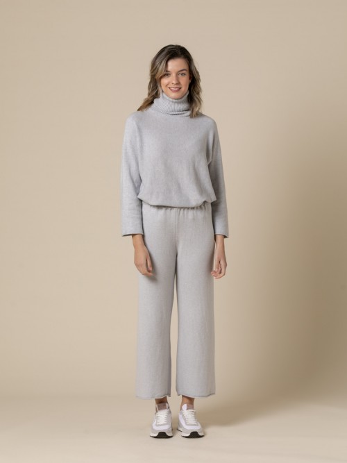 Woman Cashmere touch knit pants  Grey perlacolour