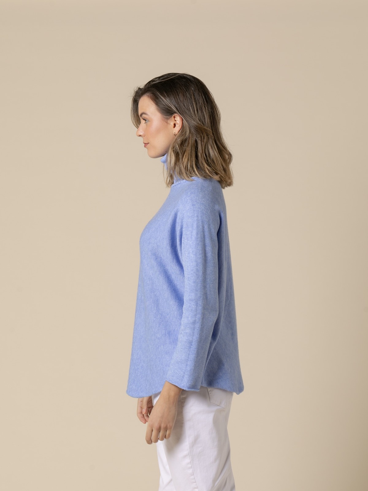 Woman Basic high neck cashmere touch sweater  Blue Lavandacolour