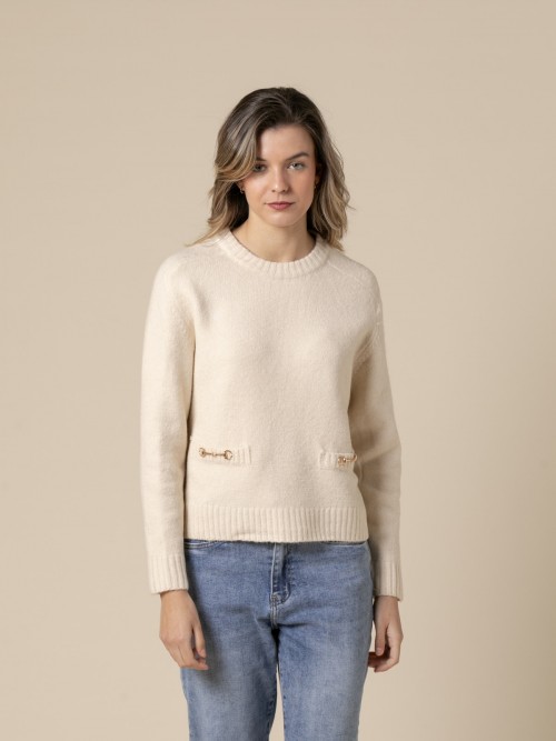 Jersey lana detalle hebillas color Crudo
