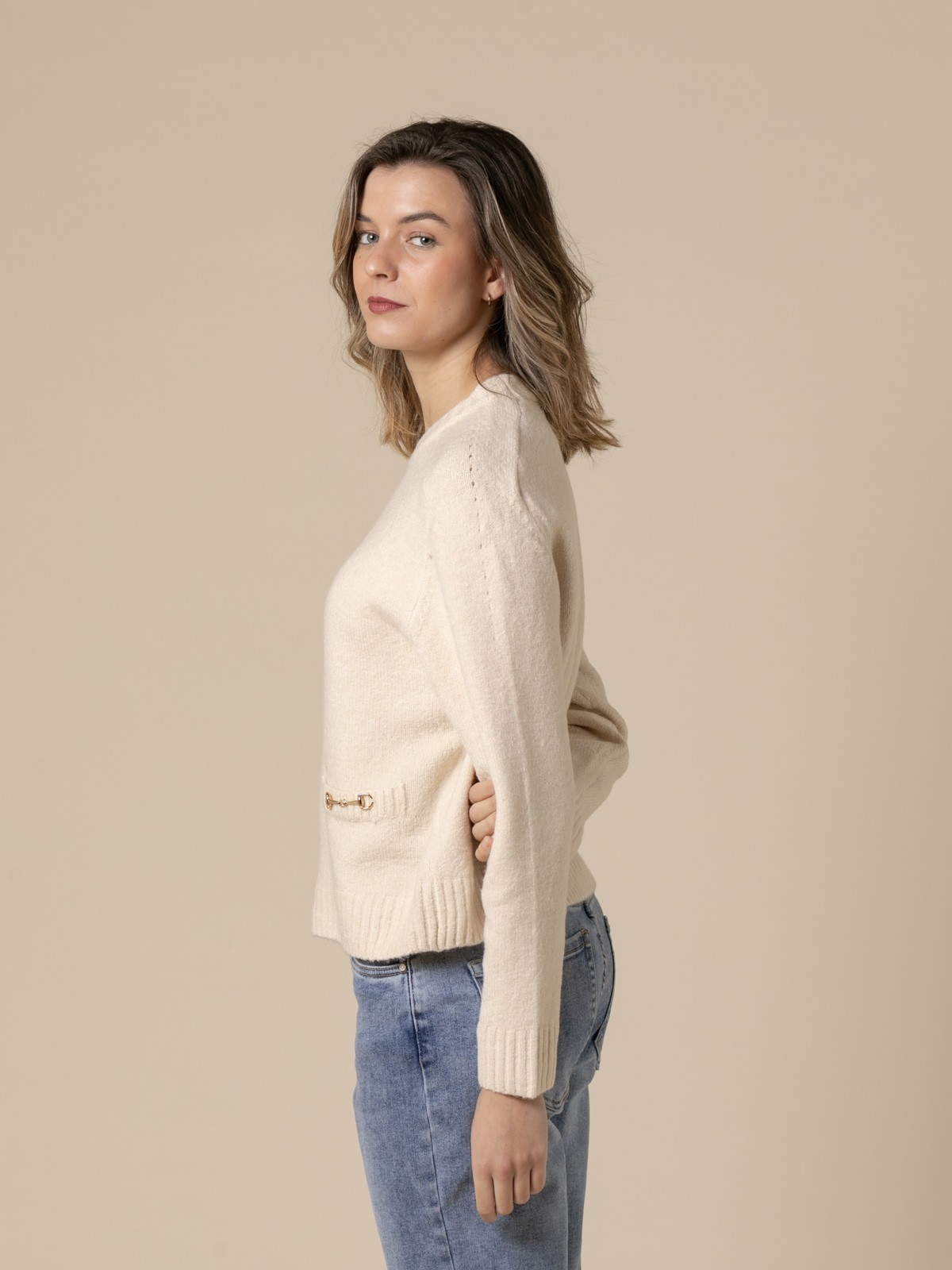 Woman Wool sweater with buckles detail  Crudocolour