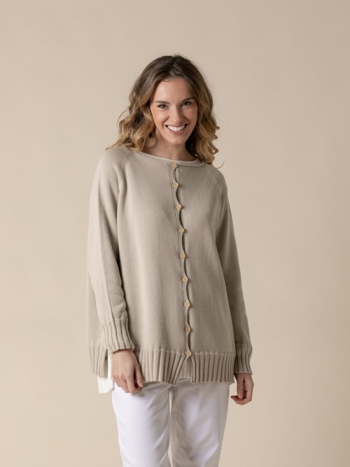 Woman Rita oversized 100% cotton knit jacket  Beigecolour