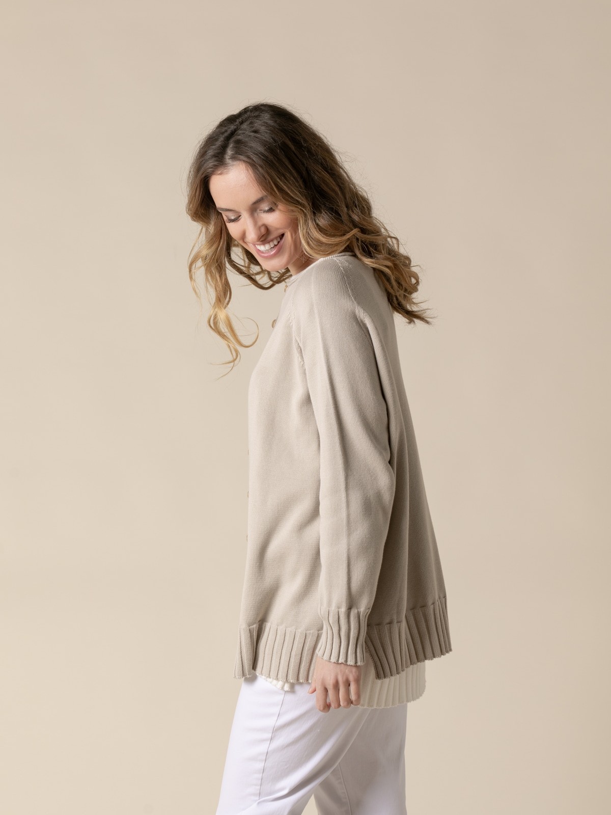 Woman Rita oversized 100% cotton knit jacket  Beigecolour