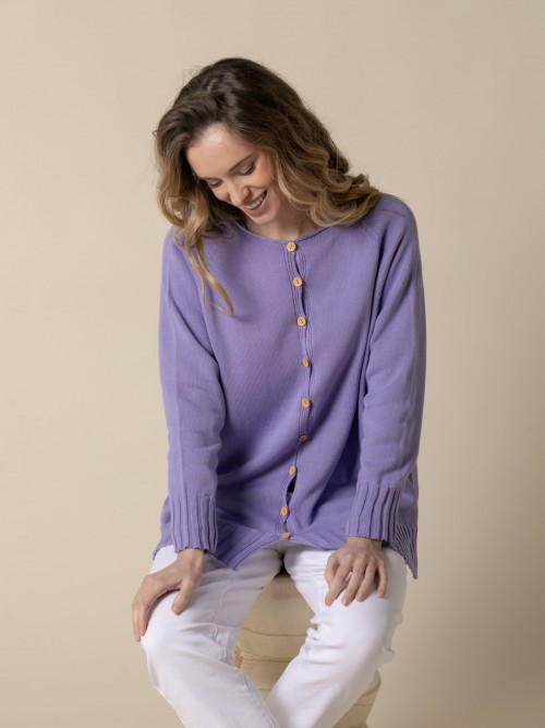 Woman Rita oversized 100% cotton knit jacket  Violetcolour