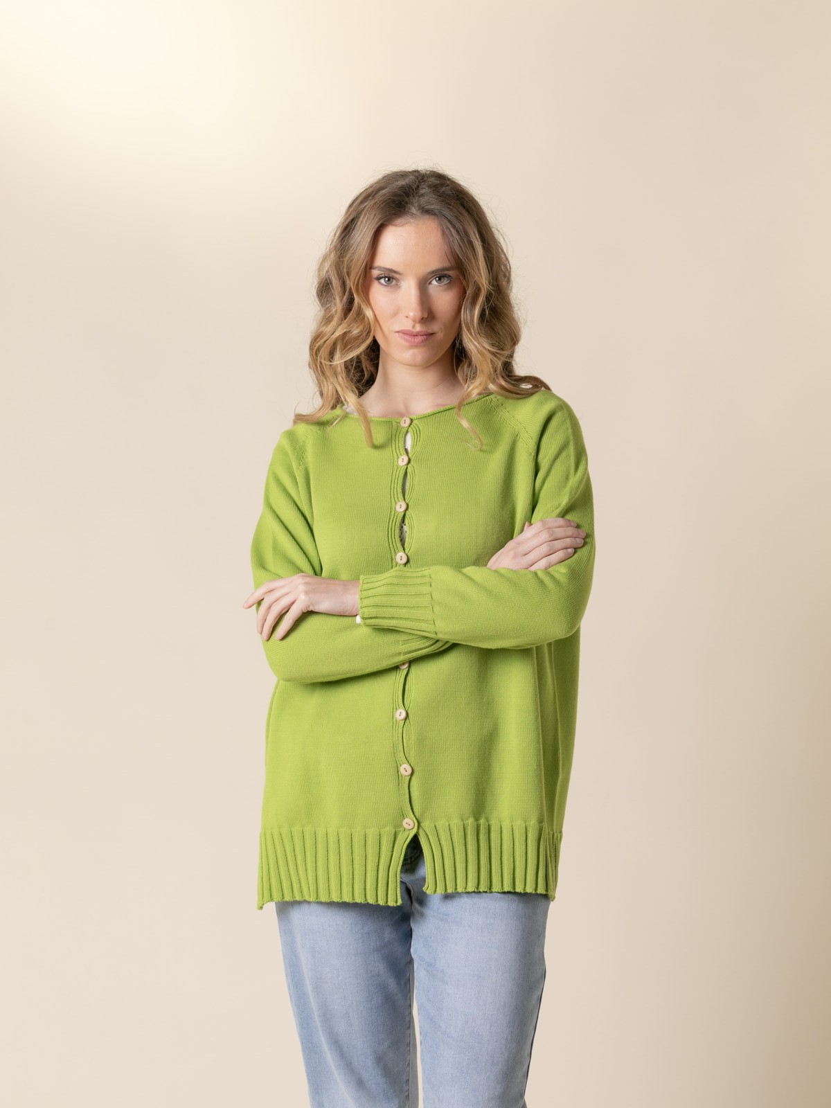 Woman Rita oversized 100% cotton knit jacket  Greencolour