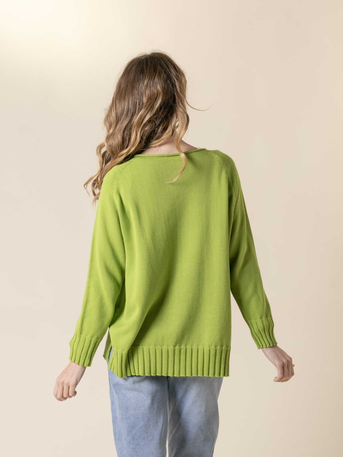 Woman Rita oversized 100% cotton knit jacket  Greencolour