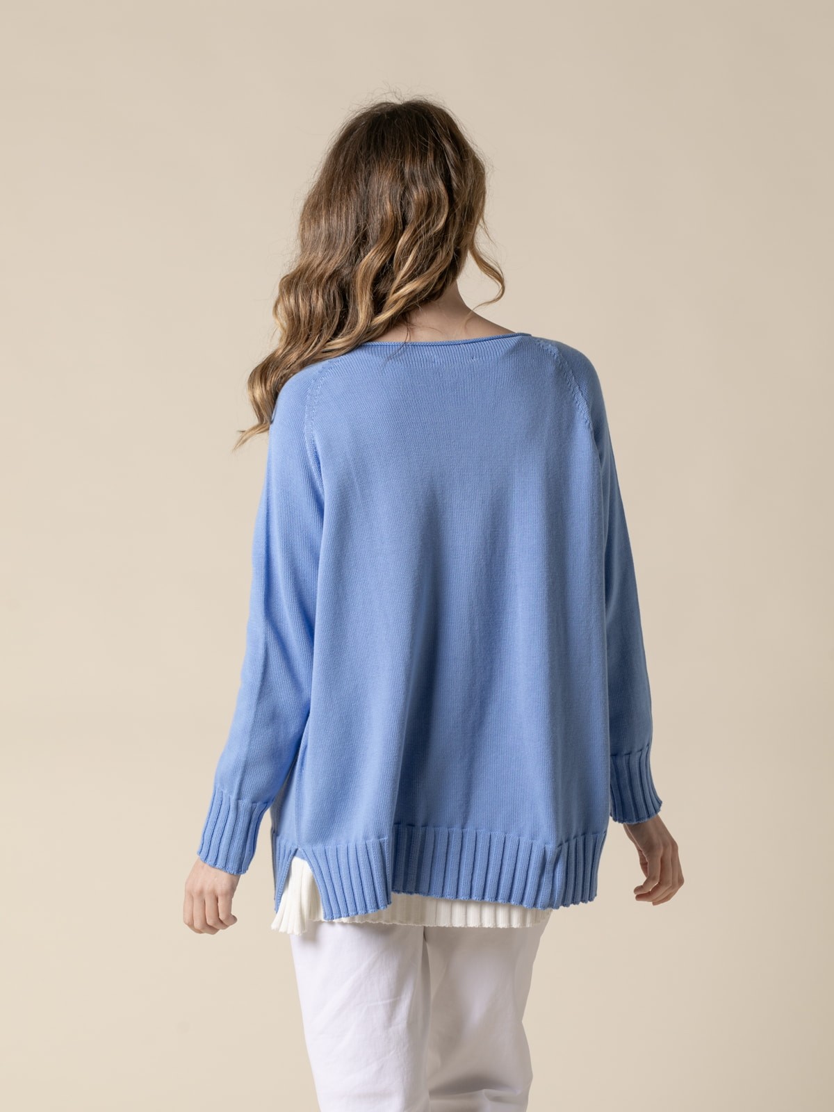 Woman Rita oversized 100% cotton knit jacket  Bluecolour