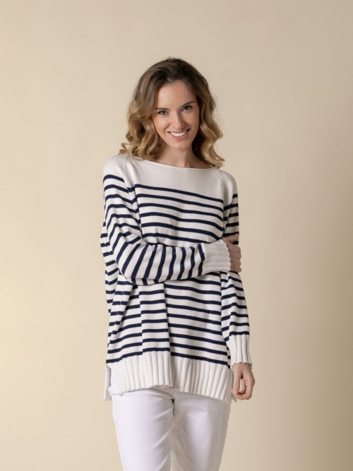 Woman Julia long striped sweater  Blue Navycolour