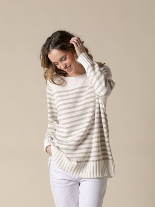 Woman Julia long striped sweater  Beigecolour