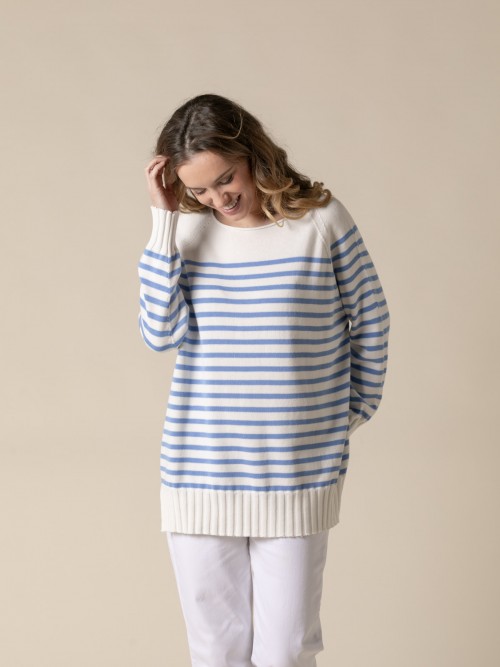 Woman Julia long striped sweater  Bluecolour