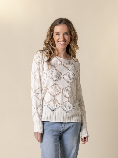 Woman Teresa sweater with square neckline and matching pattern  Marfilcolour
