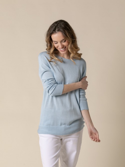 Woman Cotton boat neck sweater  Bluecolour