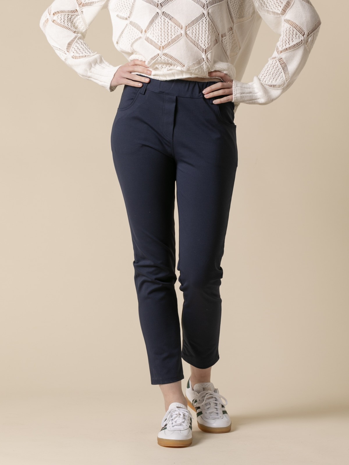 Woman Casual pants with 4 pockets elastic cotton  Blue Navycolour