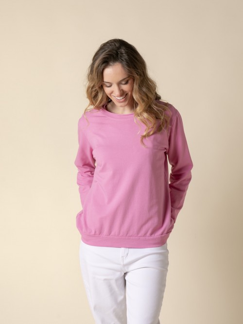 Woman 100% casual cotton plain sweater  Fuchsiacolour