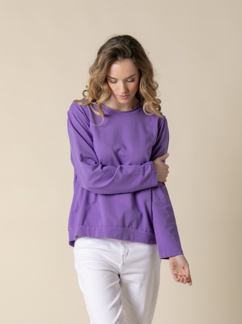Woman 100% casual cotton plain sweater  Violetcolour