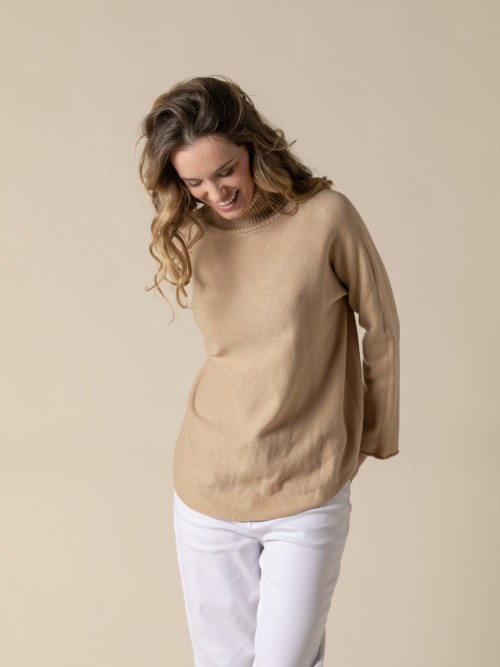 Woman Basic high neck cashmere touch sweater  Camelcolour