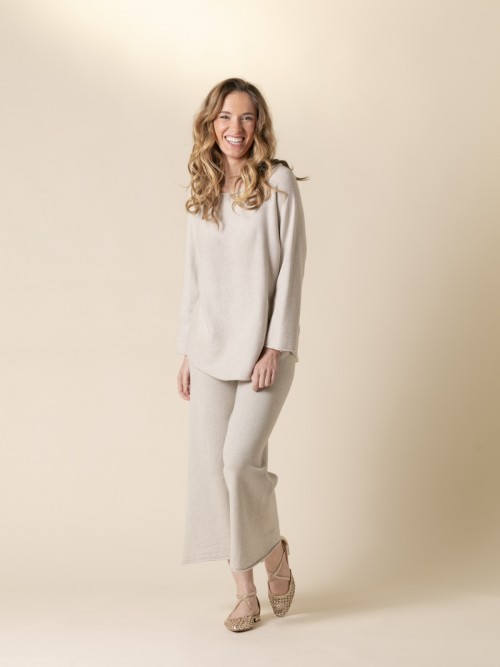 Woman Basic cashmere boat neck sweater like touch  Taupecolour